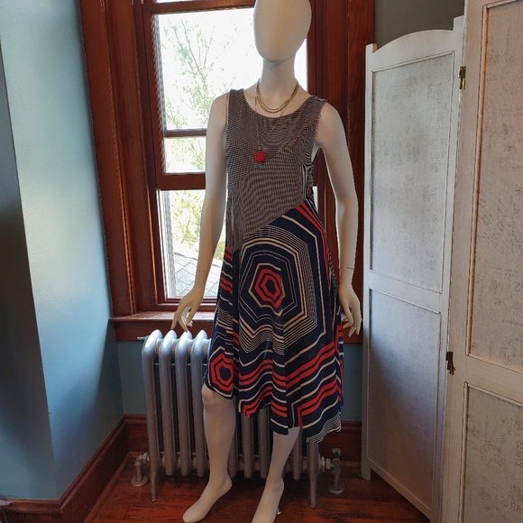Anthropologie Maeve Cameron  asymmetrical red white & blue Dress S - Picture 3 of 9